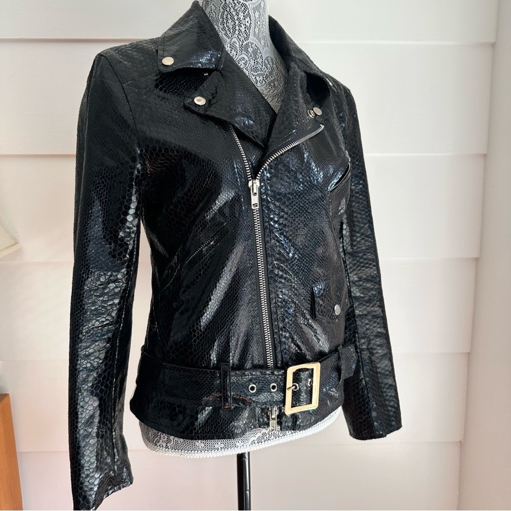 Black Snake Python Embossed Biker Jacket Size M M… - image 3